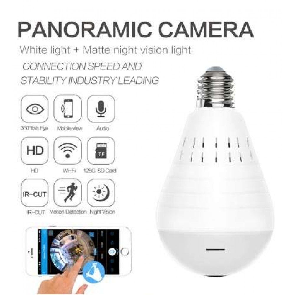 Wifi Panoramic 360 Degree Camera Wireless Ip Led Light Bulb Mini Camera 13mp 3d Vr 960p Bulb 